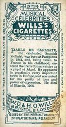 1911 Wills's Musical Celebrities #34 Pablo de Sarasate Back
