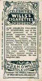1911 Wills's Musical Celebrities #37 Charles Villiers Stanford Back