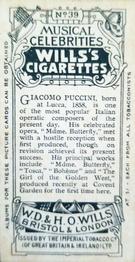 1911 Wills's Musical Celebrities #39 Giacomo Puccini Back