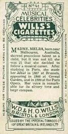 1912 Wills's Musical Celebrities #41 Nellie Melba Back
