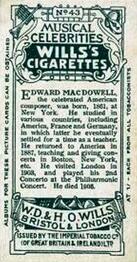 1911 Wills's Musical Celebrities #43 Edward MacDowell Back