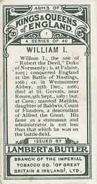 1906 Lambert & Butler Arms of Kings and Queens of England #1 William I Back