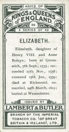 1906 Lambert & Butler Arms of Kings and Queens of England #26 Elizabeth Back