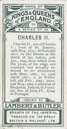 1906 Lambert & Butler Arms of Kings and Queens of England #29 Charles II Back