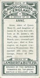 1906 Lambert & Butler Arms of Kings and Queens of England #33 Anne Back