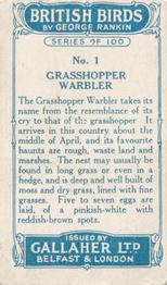 1923 Gallaher British Birds #1 Grasshopper Warbler Back