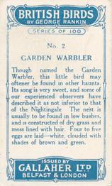 1923 Gallaher British Birds #2 Garden Warbler Back