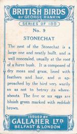 1923 Gallaher British Birds #9 Stonechat Back