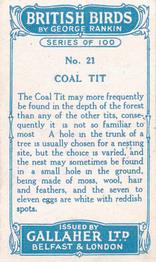 1923 Gallaher British Birds #21 Coal Tit Back