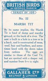 1923 Gallaher British Birds #22 Marsh Tit Back
