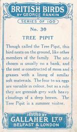 1923 Gallaher British Birds #30 Tree Pipit Back
