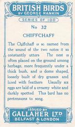 1923 Gallaher British Birds #32 Chiffchaff Back