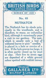 1923 Gallaher British Birds #65 Nuthatch Back