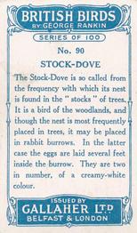 1923 Gallaher British Birds #90 Stock-Dove Back