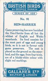 1923 Gallaher British Birds #91 Hen-Harrier Back