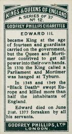 1925 Godfrey Phillips Kings and Queens of England #12 Edward III Back