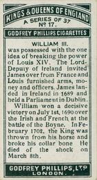 1925 Godfrey Phillips Kings and Queens of England #17 William III Back