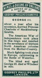1925 Godfrey Phillips Kings and Queens of England #30 George III Back
