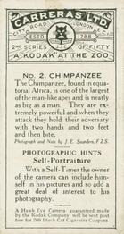 1925 Carreras A “Kodak” at the Zoo (Second Series of 50) #2 Chimpanzee Back