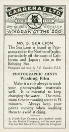 1925 Carreras A “Kodak” at the Zoo (Second Series of 50) #3 Sea Lion Back