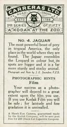 1925 Carreras A “Kodak” at the Zoo (Second Series of 50) #4 Jaguar Back