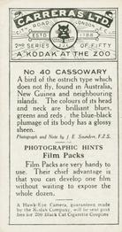 1925 Carreras A “Kodak” at the Zoo (Second Series of 50) #40 Cassowary Back