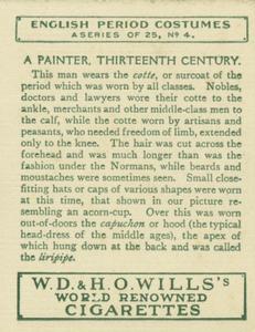 1929 Wills’s English Period Costumes (Large) #4 A Painter, Thirteen Century Back