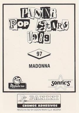 1989 Panini Pop Stars #97 Madonna Back