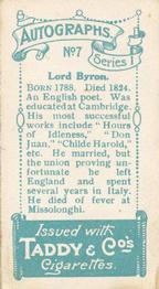 1910 Taddy & Co.'s Autographs Series 1 #7 Lord Byron Back