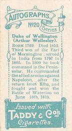 1910 Taddy & Co.'s Autographs Series 1 #20 Duke of Wellington Back