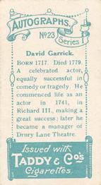 1910 Taddy & Co.'s Autographs Series 1 #23 David Garrick Back