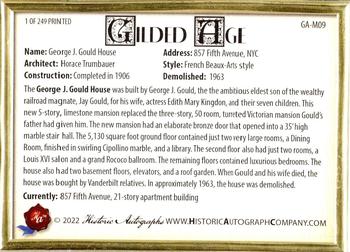 2023 Historic Autographs Gilded Age - Mansion of 5th Avenue PR249 #GA-M09 George J. Gould House Back