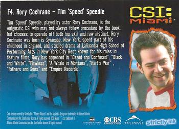 2004 Strictly Ink CSI Miami Series 1 - Starring Cast Profiles Gold Foil #F4 Rory Cochrane Back