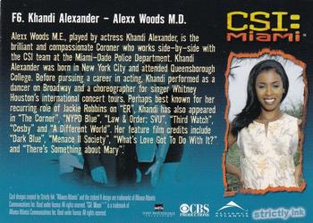 2004 Strictly Ink CSI Miami Series 1 - Starring Cast Profiles Gold Foil #F6 Khandi Alexander Back