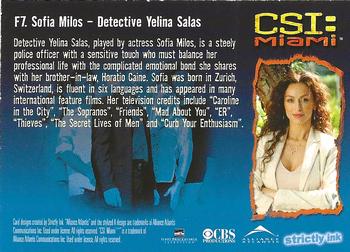 2004 Strictly Ink CSI Miami Series 1 - Starring Cast Profiles Gold Foil #F7 Sofia Milos Back