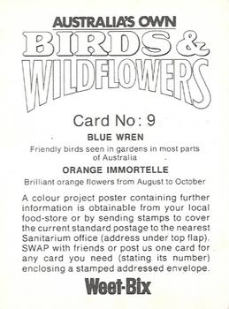 1976 Weet-Bix Australia's Own Birds & Wildflowers #9 Blue Wren / Orange Immortelle Back