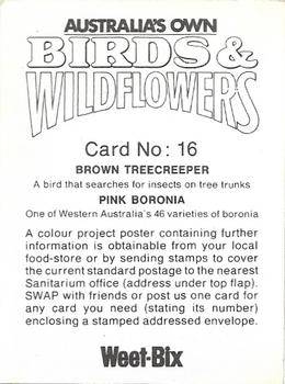 1976 Weet-Bix Australia's Own Birds & Wildflowers #16 Brown Treecreeper / Pink Baronia Back