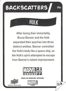 2021-22 Upper Deck Marvel Annual - Backscatters #B6 Hulk Back