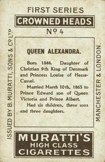 1912 Muratti's Crowned Heads #4 Queen Alexandra Back