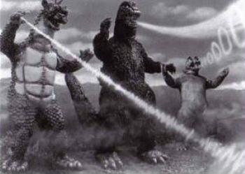 2006 Comic Images Godzilla King of Monsters - Promos #P3 Gaborah, Godzilla and Minya Front