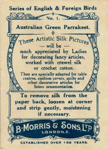 1915 B. Morris & Sons English and Foreign Birds - Silks #1 Australian Green Parrakeet Back