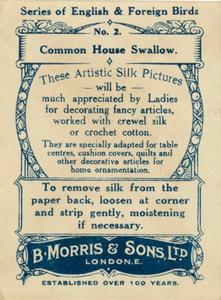 1915 B. Morris & Sons English and Foreign Birds - Silks #2 Common House Swallow Back