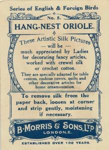 1915 B. Morris & Sons English and Foreign Birds - Silks #5 Hang-Nest Oriole Back