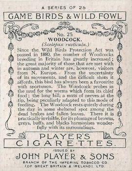 1928 Player's Game Birds and Wild Fowl (Large) #25 Woodcock Back