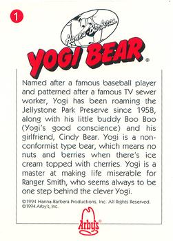 1994 Cardz Arby's Hanna-Barbera #1 Yogi Bear Back