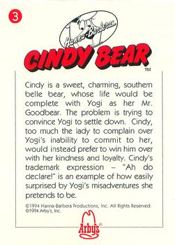 1994 Cardz Arby's Hanna-Barbera #3 Cindy Bear Back