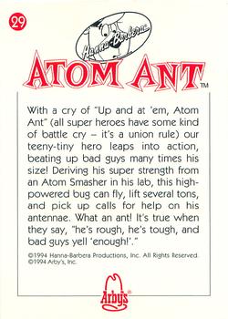1994 Cardz Arby's Hanna-Barbera #29 Atom Ant Back