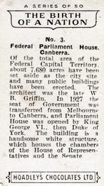 1940 Hoadleys Chocolates The Birth Of A Nation #3 Federal Parliament House Back