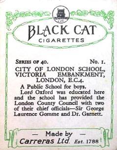 1929 Black Cat School Emblems (Large) #1 City of London School, Victoria Embankment, London Back