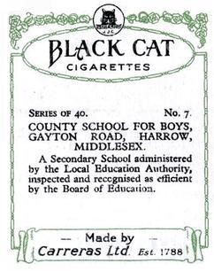 1929 Black Cat School Emblems (Large) #7 County School for Boys, Gayton Road, Harrow, Middlesex Back